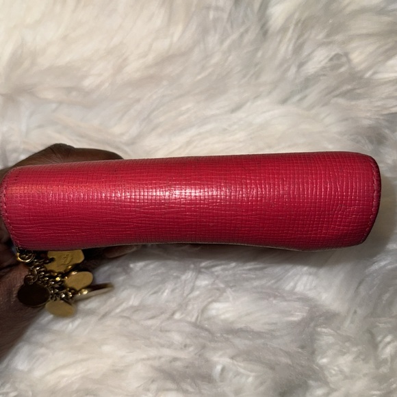 Authentic MCM Pink Leather Studded Logo Motifs Trifold Wallet with keychain GUC - Picture 10 of 17